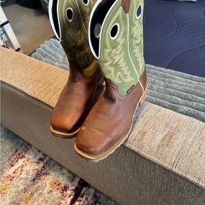 Justin Boots Brown Leather with Green Embroidery